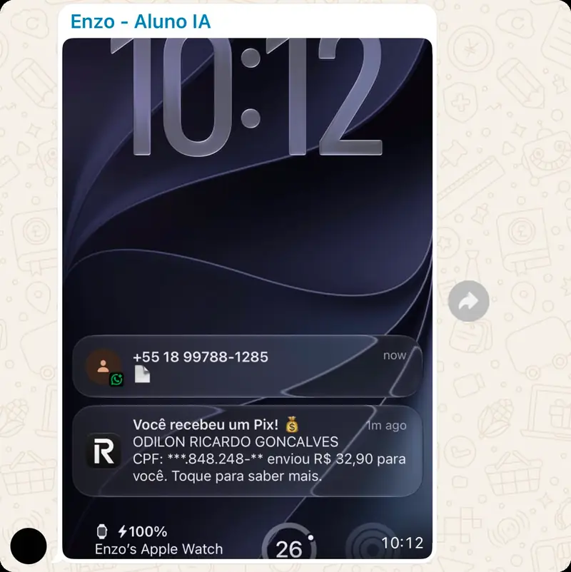Print de notificação de Pix de R$ 32,90 na tela de bloqueio