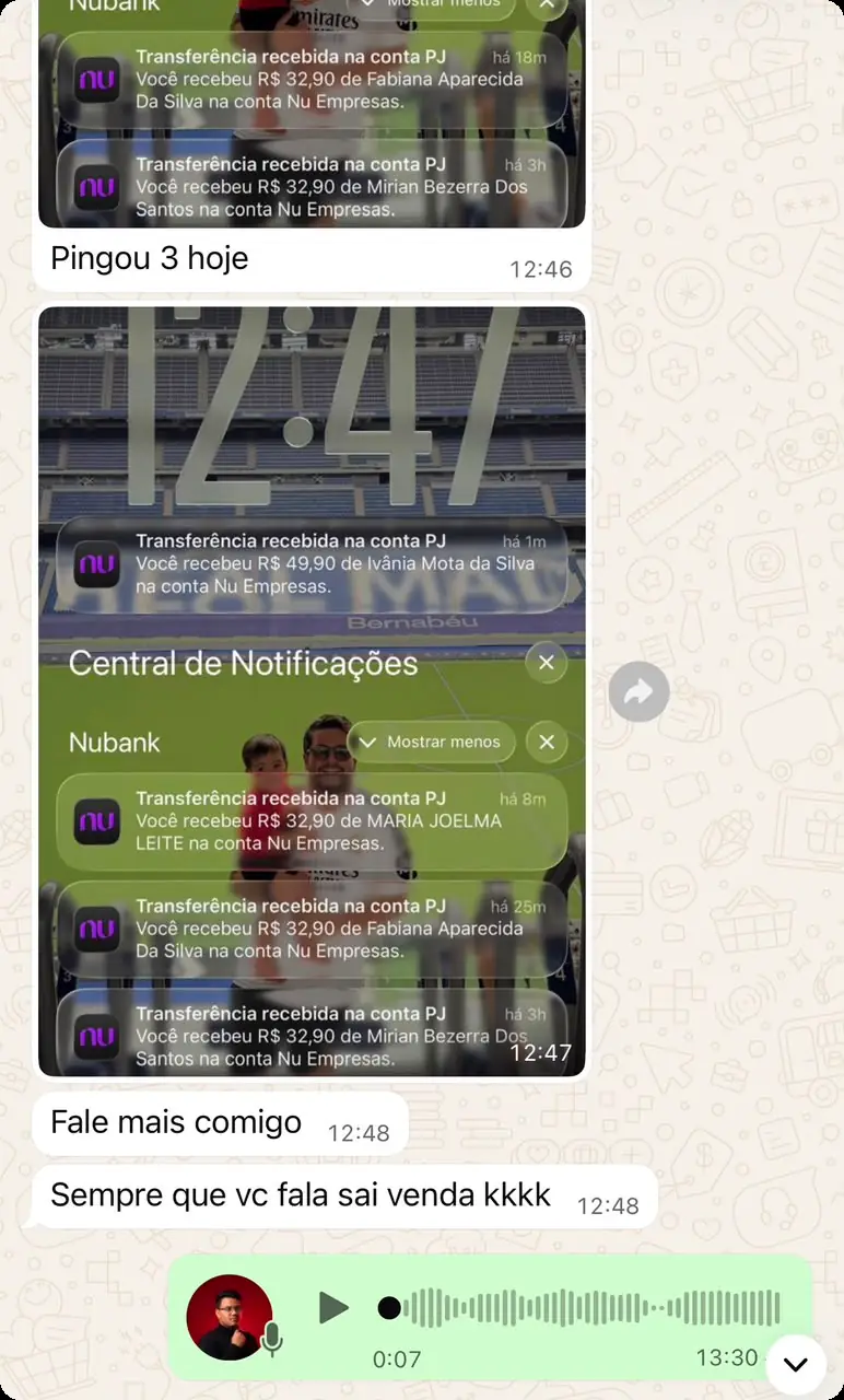Print de notificação de venda de ensaio